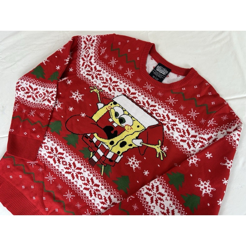 SpongeBob SquarePants Ugly Christmas Sweater Unisex Large Red Green & White
